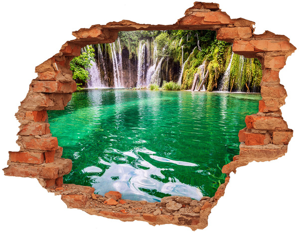 Vinilo pared rota 3d efecto realista Paraíso tropical con cascada