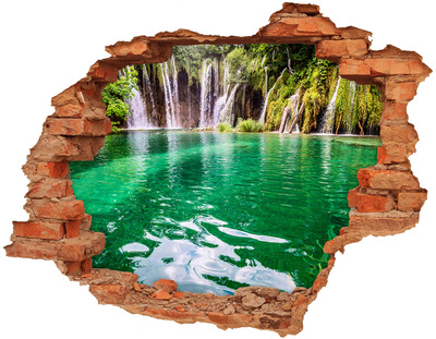 Vinilo pared rota 3d efecto realista Paraíso tropical con cascada