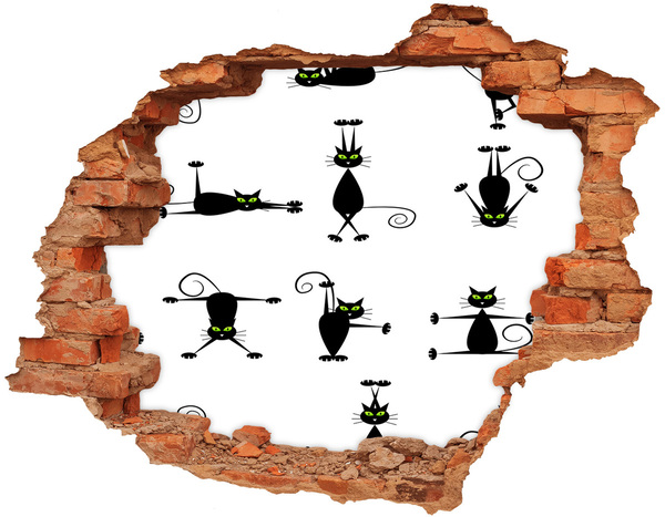 Dziura 3d fototapeta ścienna Czarne koty na białym tle