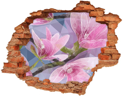 Pegatina de vinilo agujero 3d para pared Flores de magnolia en un agujero en la pared