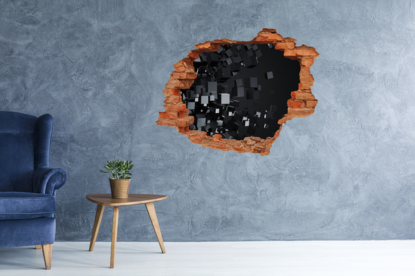 Vinilo pared rota 3d efecto realista Cubos negros en el espacio 3D