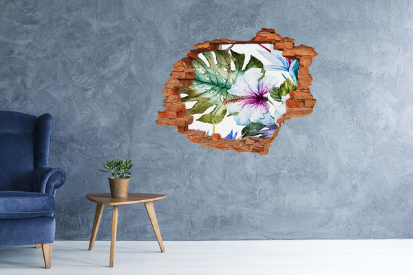 Vinilo pared rota 3d efecto realista Oasis floral en hormigón