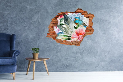 Pegatina de vinilo agujero 3d para pared Paraíso tropical con un pájaro