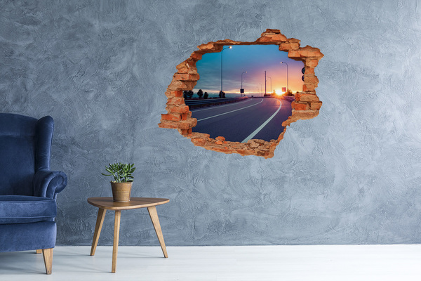 Vinilo pared rota 3d efecto realista Puesta de sol sobre la carretera