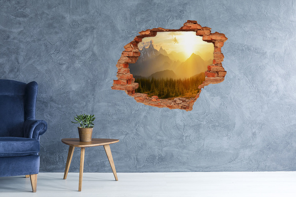 Pegatina de vinilo agujero 3d para pared Valle dorado en las montañas