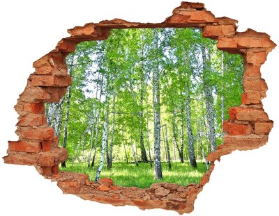 Vinilo pared rota 3d efecto realista Bosque verde en un agujero en la pared