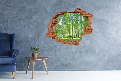 Vinilo pared rota 3d efecto realista Bosque verde en un agujero en la pared