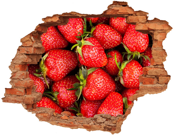 Vinilo pared rota 3d efecto realista Fresas dulces en hormigón