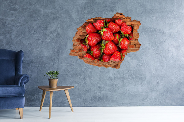Vinilo pared rota 3d efecto realista Fresas dulces en hormigón