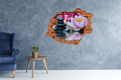 Pegatina de vinilo agujero 3d para pared Flores y piedras en un jardín zen