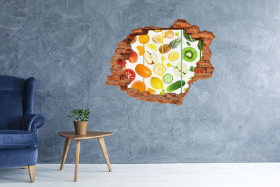 Vinilo pared rota 3d efecto realista Fruta fresca en hormigón