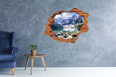 Pegatina de vinilo agujero 3d para pared Paisaje de montaña con un lago
