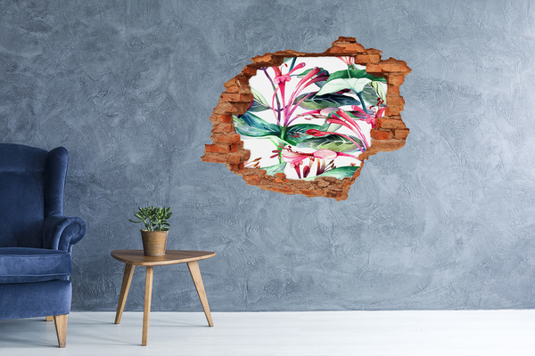 Trampantojo de pared rota efecto profundidad Jardín de flores detrás del muro