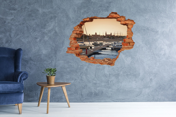 Pegatina de vinilo agujero 3d para pared El puerto al atardecer