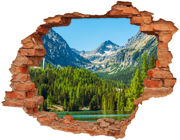 Vinilo pared rota 3d efecto realista Paisaje de montaña con un lago