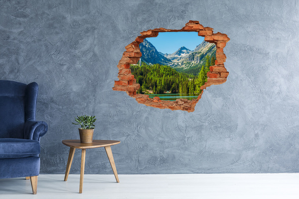 Vinilo pared rota 3d efecto realista Paisaje de montaña con un lago