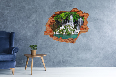 Pegatina de vinilo agujero 3d para pared Una cascada en un entorno verde