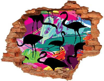 Pegatina agujero en la pared autoadhesiva Flamencos en una playa tropical