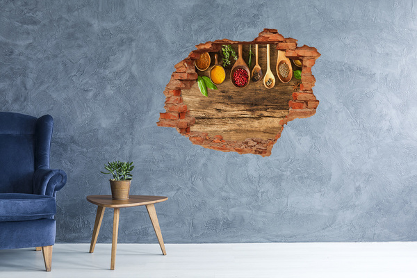 Trampantojo de pared rota efecto profundidad Especias de cocina sobre una encimera de madera