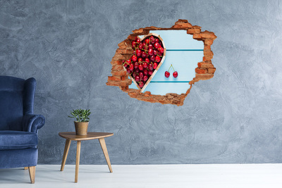 Pegatina de vinilo agujero 3d para pared Cerezas dulces sobre un fondo azul