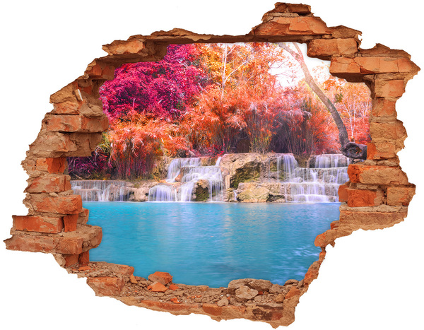 Vinilo pared rota 3d efecto realista Cascada entre árboles otoñales