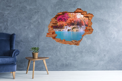 Vinilo pared rota 3d efecto realista Cascada entre árboles otoñales