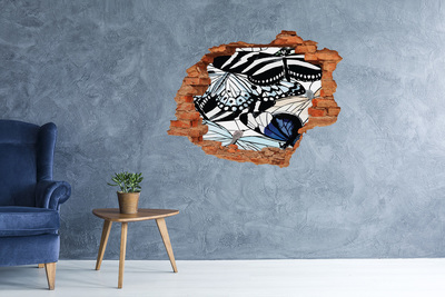Trampantojo de pared rota efecto profundidad Mariposas en una composición colorida