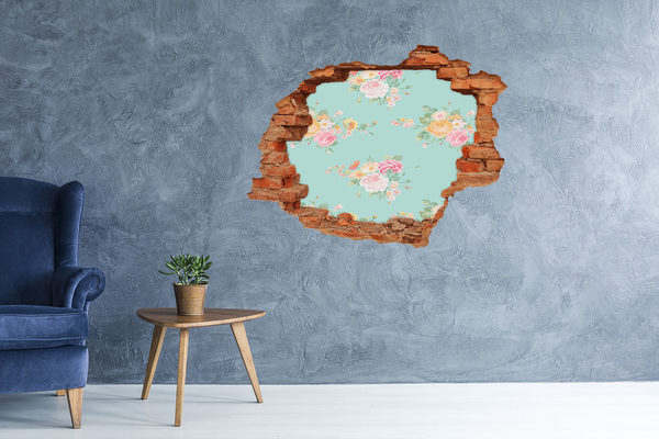 Vinilo pared rota 3d efecto realista Un paraíso de flores detrás del muro