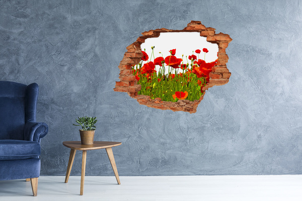 Vinilo pared rota 3d efecto realista Un paraíso floral entre las amapolas