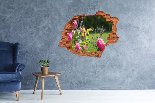 Pegatina de vinilo agujero 3d para pared Un paraíso de flores detrás del muro