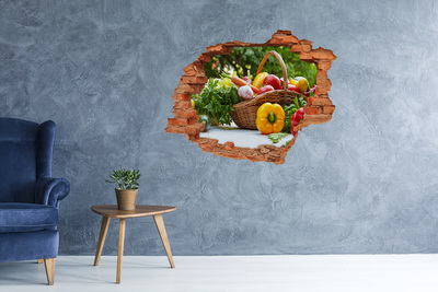 Pegatina de vinilo agujero 3d para pared Una cesta llena de verduras frescas
