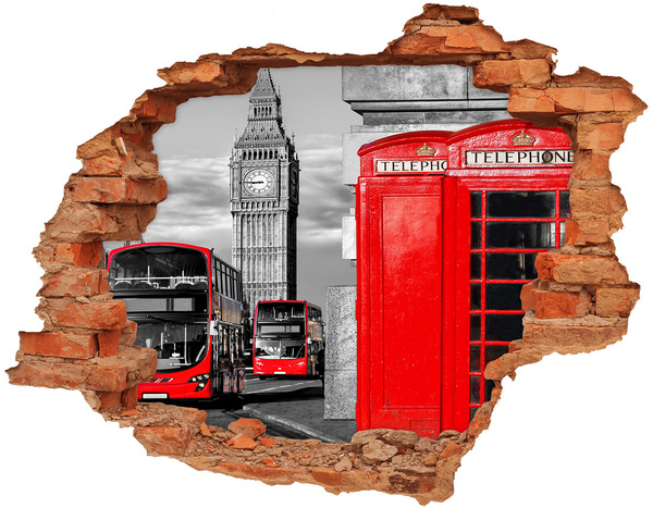 Pegatina de vinilo agujero 3d para pared Horizonte de Londres con autobuses rojos