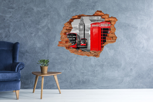 Pegatina de vinilo agujero 3d para pared Horizonte de Londres con autobuses rojos