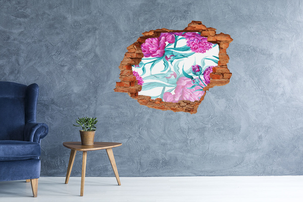 Vinilo pared rota 3d efecto realista Jardín de flores detrás del muro