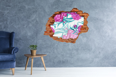 Vinilo pared rota 3d efecto realista Jardín de flores detrás del muro