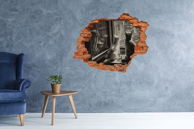 Vinilo pared rota 3d efecto realista Gatos en la ventana