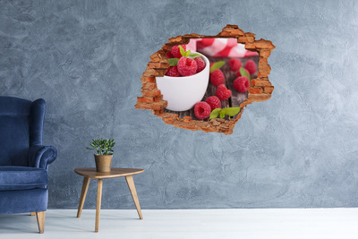 Pegatina de vinilo agujero 3d para pared Frambuesas en un bol