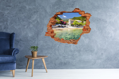 Vinilo pared rota 3d efecto realista Un paisaje costero con un pueblo encantador