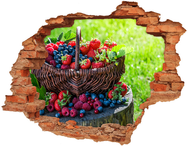 Trampantojo de pared rota efecto profundidad Una cesta llena de frutos del bosque
