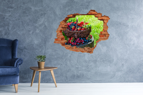 Trampantojo de pared rota efecto profundidad Una cesta llena de frutos del bosque