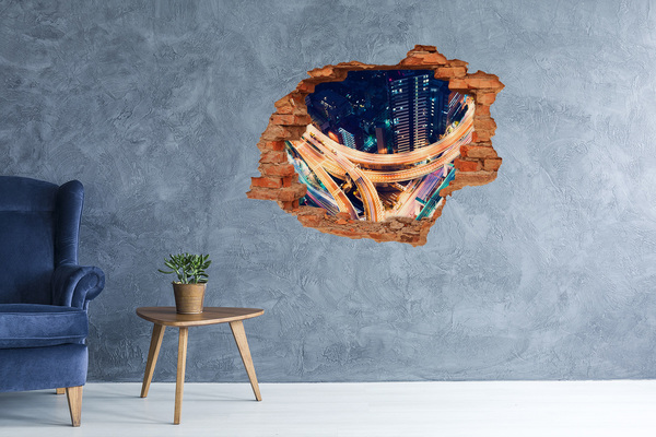 Fototapeta dziura na ścianę 3d Widok na miasto nocą