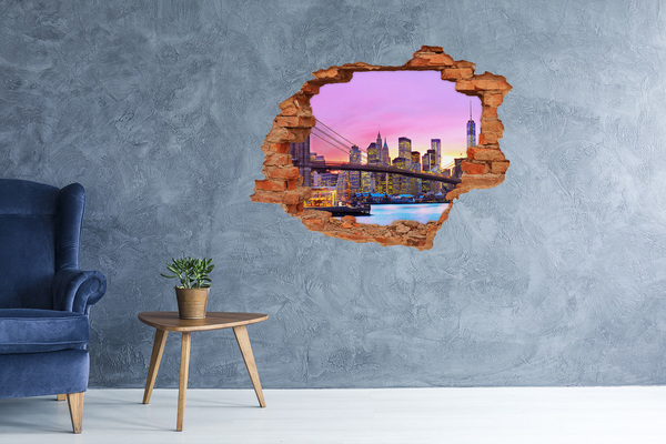 Pegatina de vinilo agujero 3d para pared El horizonte de Nueva York al atardecer