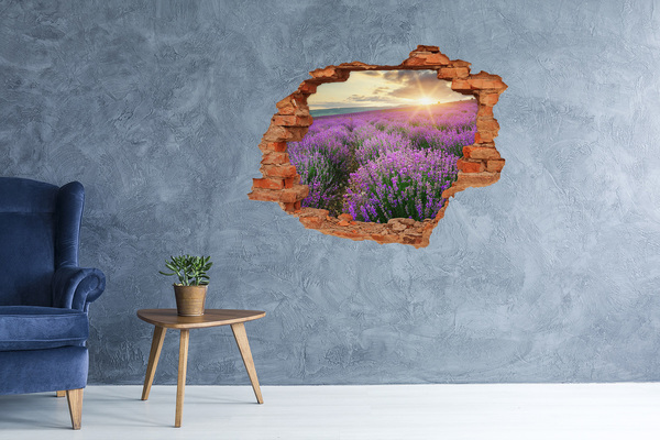 Vinilo pared rota 3d efecto realista Campo de lavanda al amanecer