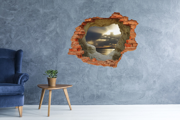 Pegatina de vinilo agujero 3d para pared Puesta de sol sobre el mar