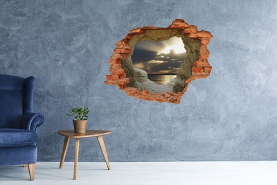 Pegatina de vinilo agujero 3d para pared Puesta de sol sobre el mar