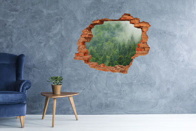 Vinilo pared rota 3d efecto realista Bosque verde en un agujero en la pared