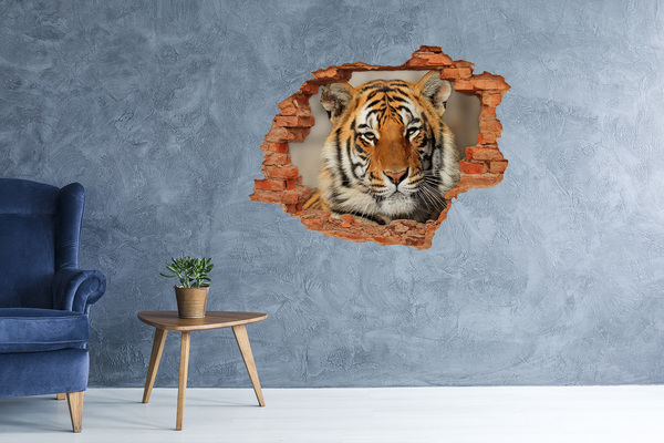 Pegatina de vinilo agujero 3d para pared Tigre en un agujero en la pared