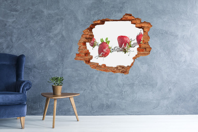Vinilo pared rota 3d efecto realista Fresas en agua