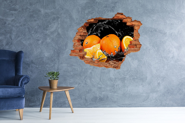 Vinilo pared rota 3d efecto realista Naranjas jugosas en agua