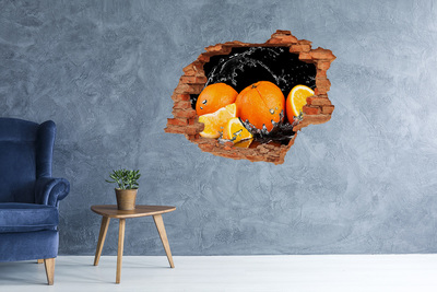 Vinilo pared rota 3d efecto realista Naranjas jugosas en agua
